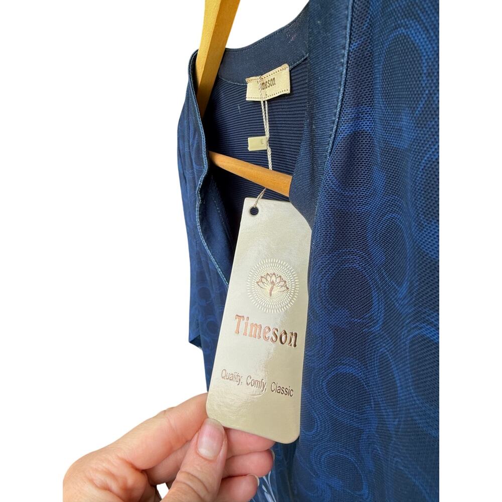 Timeson Floral Border Print Mesh Layered Tunic Blouse - Picture 3 of 6